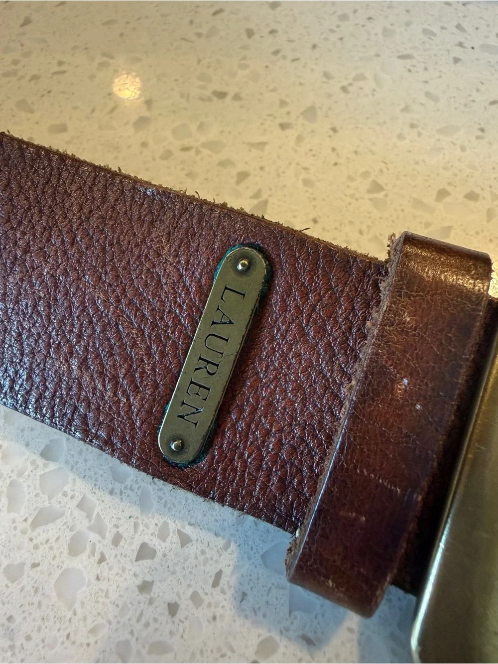 Lauren Ralph Lauren Genuine Italian Leather Brown Belt Brass Buckle Large